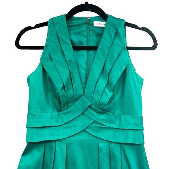 Calvin Klein Dress 2 Teal Green Fit Flare Business Career Party Cocktail Preppy - Picture 3 of 16